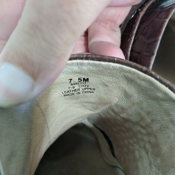 Sperry Top Sider Mule Brown Leather Croc Print Tie Platform Block Heel 7.5 - Picture 4 of 5